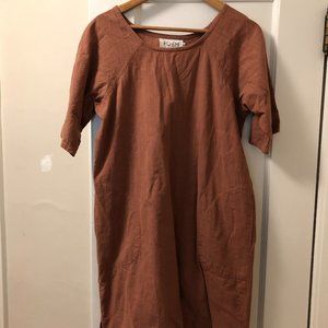 PO-EM Day Dress w/ Pockets, Size Medium, Red/Brown